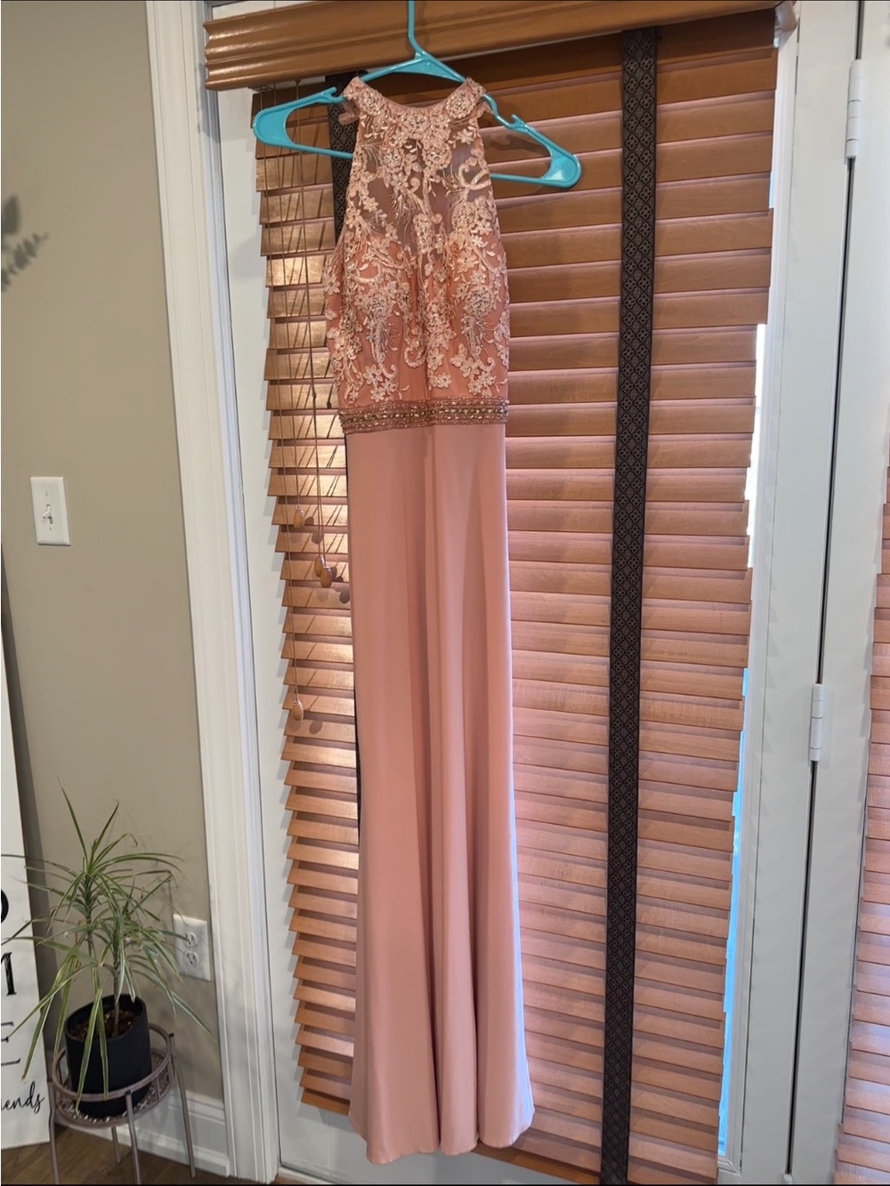 Alyce Paris Blush Pink Embroidered Halter Prom Dress